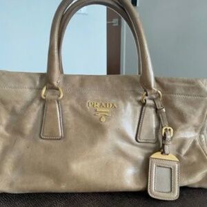 Prada Caramel Beige Lambskin Handbag with Gold Hardware (100% Authentic)